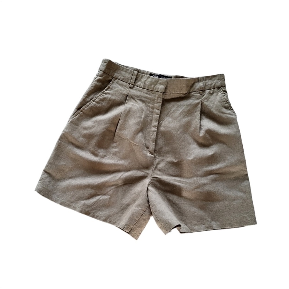 Zara High Waist Pleated Shorts in Tan